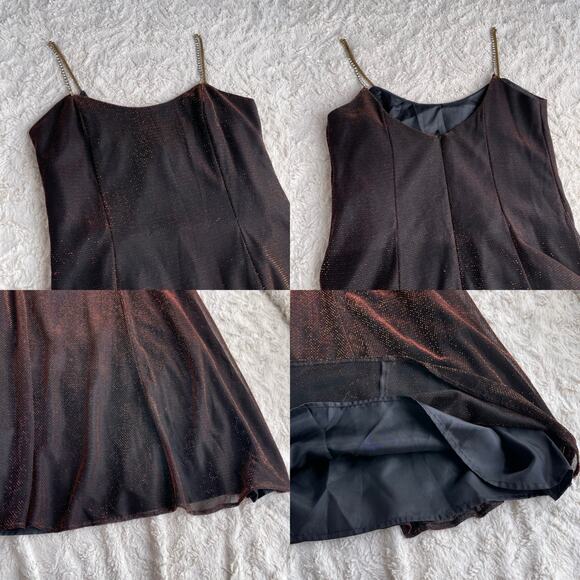 SOLD Scott McClintock copper metallic glitter prom dress maxi gown rhinestone - Picture 9 of 13